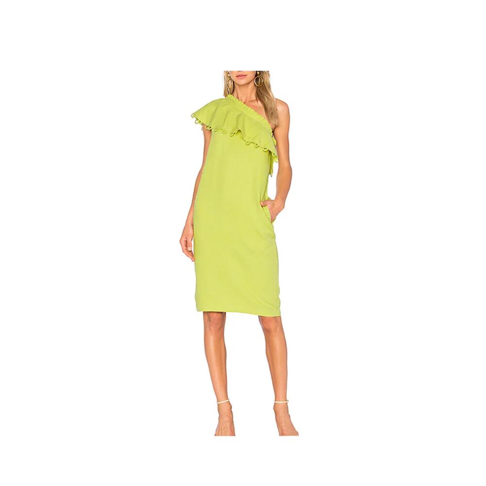 APIECE APART Mini Dress One Shoulder Ruffle Yellow Linen Blend